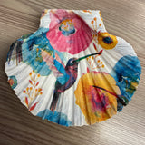 Scallop Shell Decoupage Ring Dish hummingbird