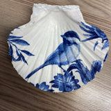 Scallop Shell Decoupage Ring Dish,  Blue bird