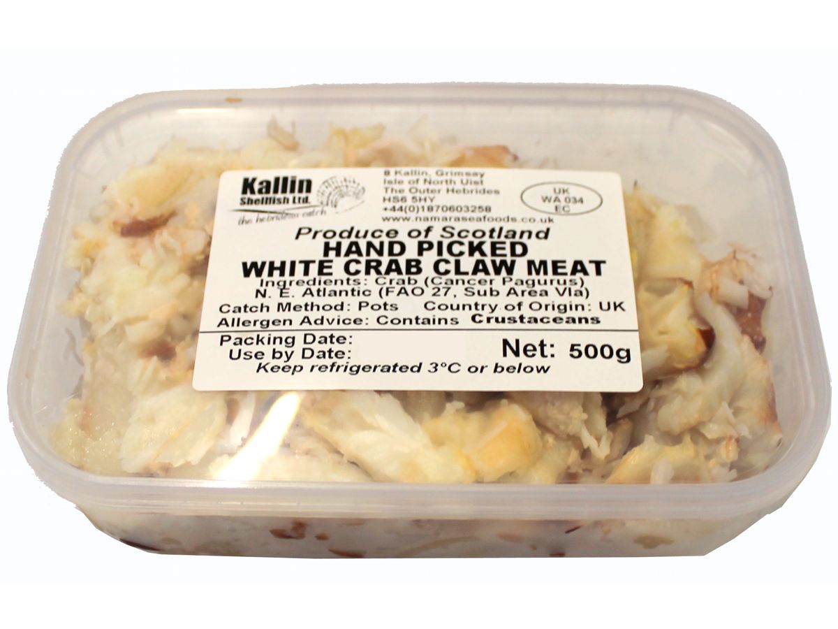 Hebridean Hand Picked Crab Claw Meat 500g tray